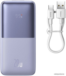 Портативное зарядное устройство Baseus PPBD040205 Bipow Pro Digital Display Fast Charge Power Bank 10000mAh 20W Purple Overseas Edition + кабель USB to Type-C 3A 0.3m White