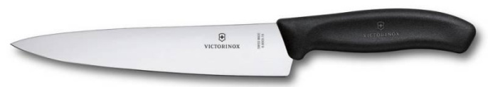 Нож кухонный Victorinox Swiss Classic, разделочный, 190мм, заточка прямая, стальной, черный [6.8003.19b]