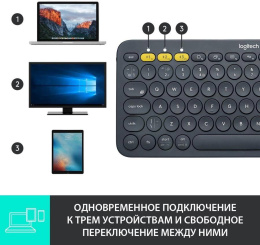 Клавиатура беспроводная Logitech K380 DARK GREY, Multi-Device, Bluetooth Classic 3.0 , 2 батарейки типа ААА