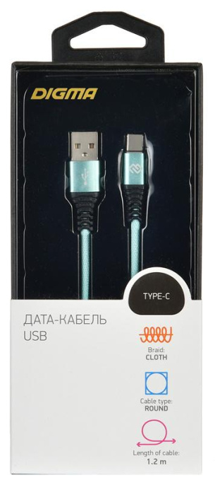 Кабель Digma TYPE-C-1.2M-BRAIDED-GR USB m -USB Type-C m 1.2м зеленый