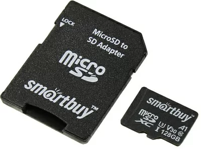 Карта памяти SmartBuy SB128GBSDU1A-AD microSDXC 128Gb UHS-I U3 A1 V30 + microSD--SD Adapter