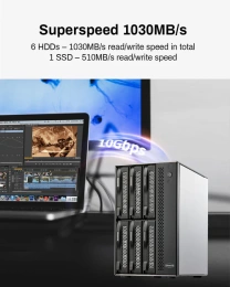 Внешний корпус для жёстких дисков TerraMaster D6-320 DAS tower/JBOD,Single Disk/up to 6 SATA 3,5' or 2,5' /1xUSB3.2 Type-C gen2/1xPS/1YW