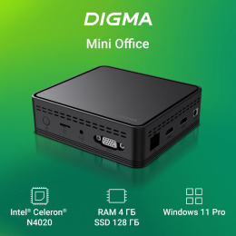 Неттоп Digma Mini Office, Intel Celeron N4020, DDR4 4ГБ, 128ГБ SSD , Intel UHD Graphics 600, CR, Windows 11 Pro, черный [dpcn-4bxw01]