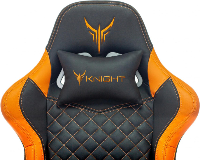 Кресло игровое Knight Armor черный/оранжевый ромбик экокожа с подголов. крестов. металл