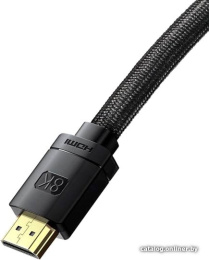 Кабель Baseus CAKGQ-J01 High Definition Series Adapter Cable 8K HDMI 2.1 to 8K HDMI 8K 2.1 1m; 48 Гбит/с; поддрежка: 3D Video, 8K@60Hz, 4K@120Hz, 2K@144Hz, Static HDR, Dynamic HDR, VRR, QMS, ALLM, eARC; Black