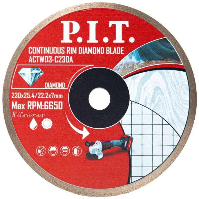 Алмазный диск P.I.T. ACTW03-C230A отрезной сплошной, 230x25.4/22.4x1.8 мм