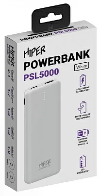 Внешний аккумулятор HIPER Power Bank PSL5000 White (USB 2.4A 5000mAh Li-Pol)