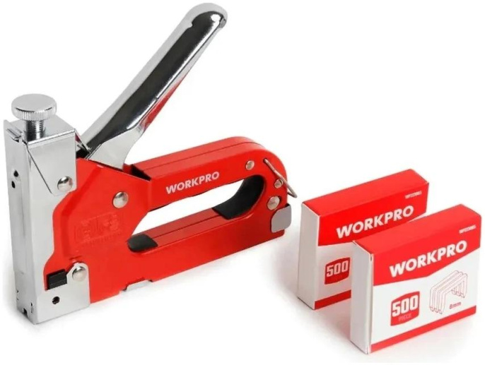 Степлер ручной Workpro WP223005 скобы тип 53: 4-14мм гвозди J 10-14 мм кейс в комплекте