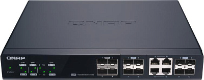 Коммутатор QNAP QSW-M1204-4C Managed 10 Gbps switch with 12 SFP + ports, 4 of which are combined with RJ-45, throughput up to 240 Gbps, JumboFrame support.