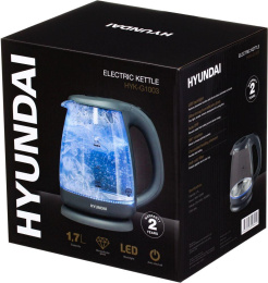 Чайник электрический Hyundai HYK-G1003 1.7л. 2200Вт серый корпус: стекло/пластик