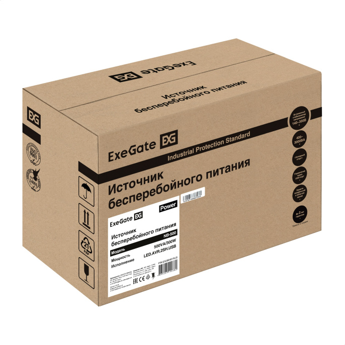 ИБП ExeGate Power NB-500.LED.AVR.2SH.USB (500VA/300W, LED, AVR, 2*EU/Тип F(Schuko), USB, батарея 12V 4.5Ah, Black) EX299481RUS