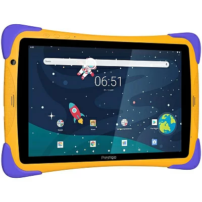 Prestigio SmartKids UP, 10.1" (1280*800) IPS display, Android 10 (Go edition), up to 1.5GHz Quad Core RK3326 CPU, 1GB + 16GB, BT 4.0, WiFi, 0.3MP front cam + 2.0MP rear cam, USB ype-C, microSD card slot, 6000mAh battery. Color: orange-violet