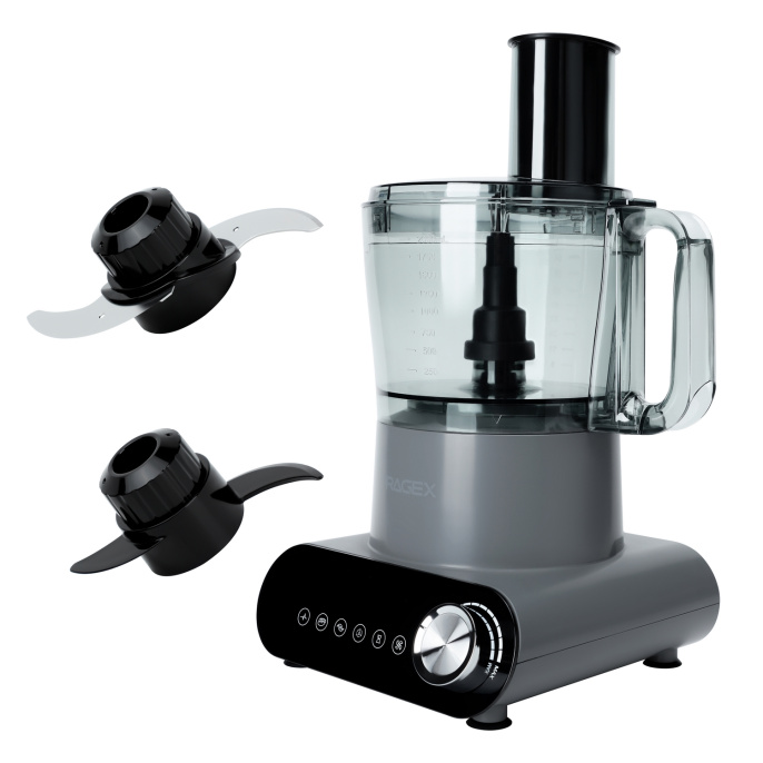 Кухонный комбайн RAGEX R111-200 6 в 1, 2.5 литра, 11 скоростей, 1200 Вт, темно-серый