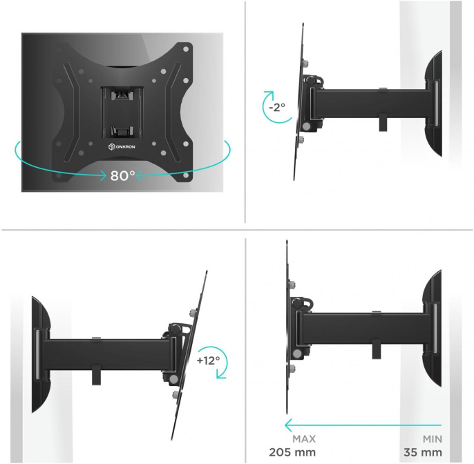 Кронштейн для телевизора ONKRON M2S, 17-43", настенный, поворот и наклон,  черный