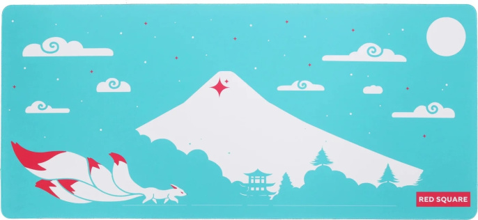 Коврик для мыши Red Square Kitsune XL RSQ-40063 900х400х3 мм, для лазерных и оптических мышей, белый, зеленый, рисунок Фудзияма