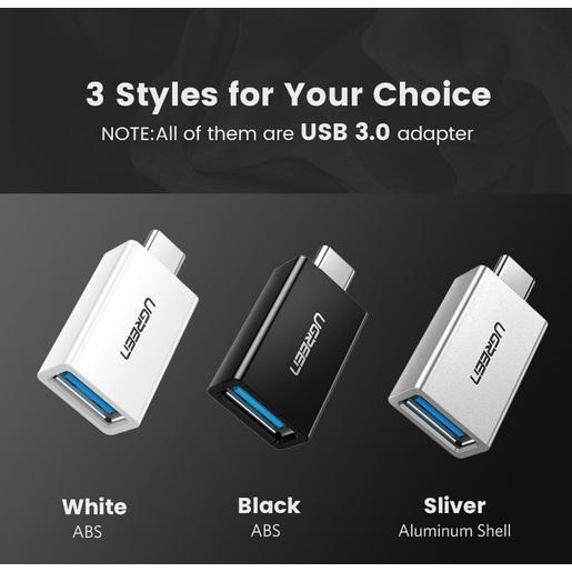Переходник UGREEN US173-30155, Type C M to USB-A 3.0 F , OTG, скорость до 5 Гбит/с, пластиковый, White