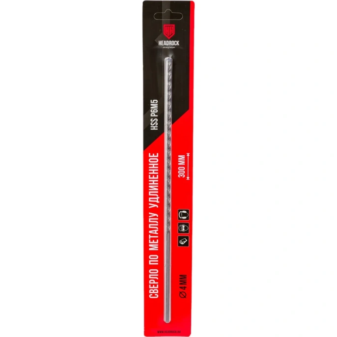 Сверло по металлу длинное 4х300 мм, HSS HEADROCK 435-777-04300