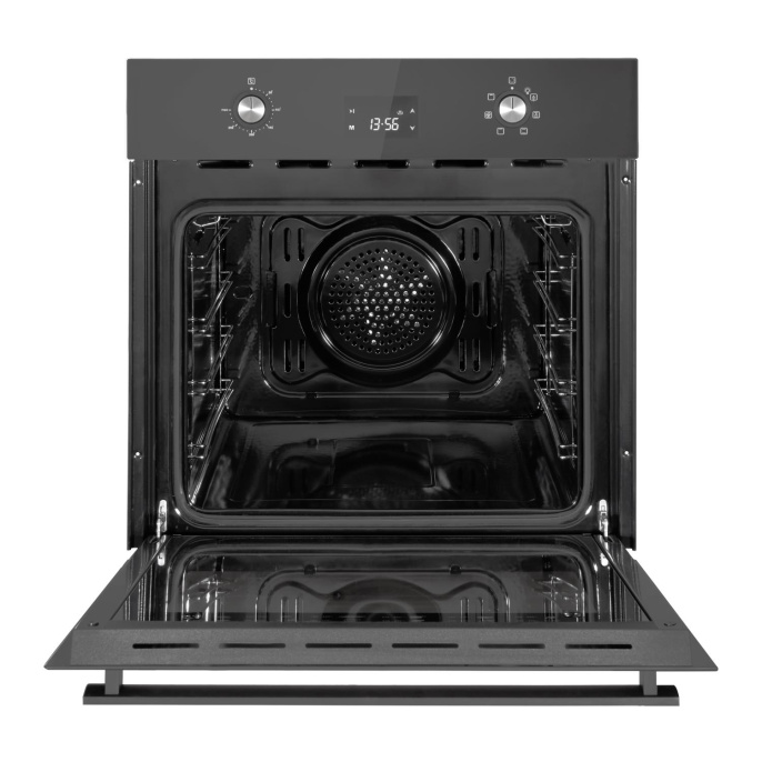 Электрический духовой шкаф Evelux Электрический духовой шкаф, 60 см, объем 65 л, механическое + сенсорное управление, LED дисплей, таймер, конвекция, 7 режимов, гриль, защита при перегреве, защита от детей, 2 стекла в дверце, цвет черный