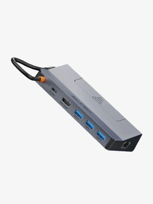 Док-станция CABLETIME CB05G (CT-SDK7-AG) 6 в 1 USB C Dock 4K @ 60 Гц HDMI, 5 Гбит/с, 100 Вт, Ethernet 1000 Мбит/с, алюминиевая конструкция