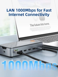 Многопортовая док-станция CABLETIME CB14G (CT-DK142-AG) с 3 монитора 2 порта HDMI DisplayPort 8K USB 3.0 Ethernet