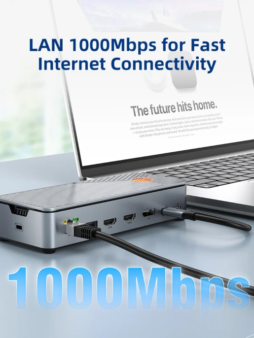 Многопортовая док-станция CABLETIME CB14G (CT-DK142-AG) с 3 монитора 2 порта HDMI DisplayPort 8K USB 3.0 Ethernet