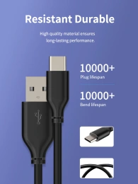 Кабель CABLETIME CA32H (CT-C160-U32(3A)-CMAM1-B1) 1 м, 3A ПВХ USB-A2.0 на USB-C, черный