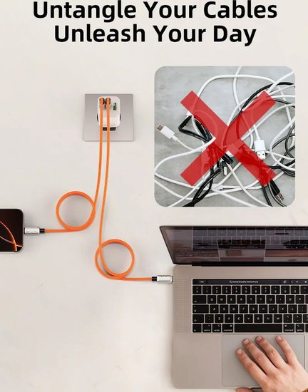 Магнитный кабель USB-C CABLETIME CU06L (CT-CM240-MZO2) 2 м, 480 Мбит/с, 5А/48В 240Вт, оранжевый, для быстрого заряда смартфонов и ноутбуков