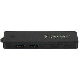 Gembird Разветвитель USB3.1 2xUSB, 2xType-C, с доп.пит Type-C , кабель USB 19см, черный, коробка UHB-C415