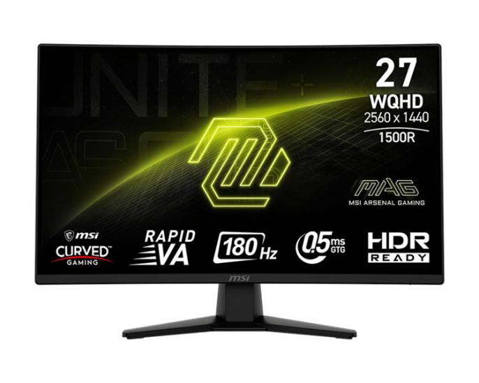 27" Монитор MSI Mag 274CQF, 2560x1440, VA, 180Гц, 2хHDMI, 1хDP, изогнутый, черный [9s6-3ce31t-015]