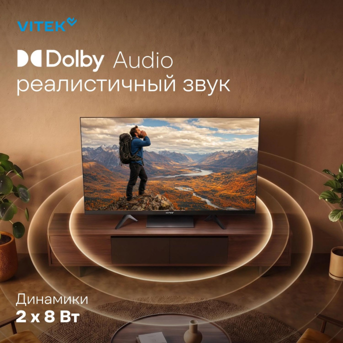 Телевизор LED Vitek 32" VT-32HBS300 Яндекс.ТВ Frameless черный HD 60Hz DVB-T DVB-T2 DVB-C DVB-S DVB-S2 USB 2.0 WiFi Smart TV
