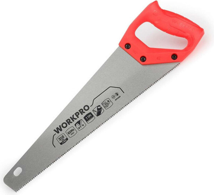 Ножовка WorkPro WP215000 350мм эргономичная ручка, пильное полотно 65-миллиметровой толщины с точными заточными зубьями, долговечное, подходит для быстрой резки дерева, бамбука, ПВХ и других материалов