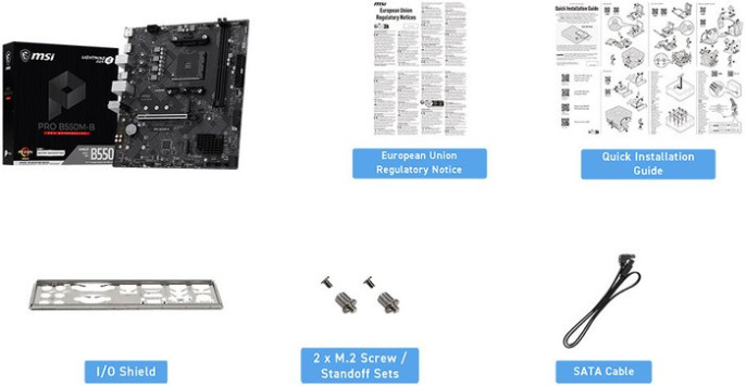 Материнская плата MSI PRO B550M-B Soc-AM4 B550 PCI-Ex16 2xM.2 1GbE LAN 3xARGB+RGB 2xDDR4 4600MHz+ DP+HDMI mATX RTL