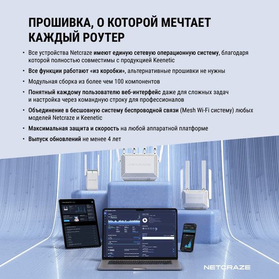 4G Wi-Fi роутер Netcraze Explorer 4G NC-4910 802.11ac Wi-Fi 5 , 2.4 ГГц/5 ГГц, до 1200 Mbps, 802.1X, WAN, 4xFast LAN