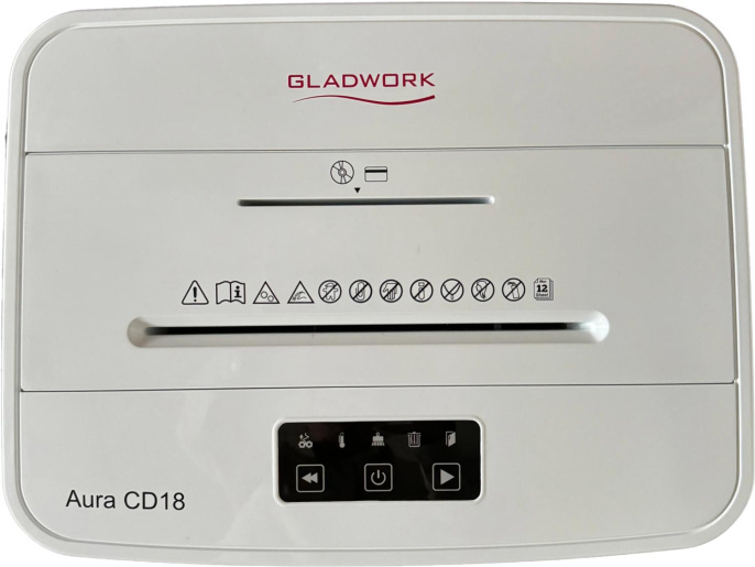 Шредер Gladwork Aura CD18 серый секр.P-4 фрагменты 18лист. 25лтр. скрепки скобы пл.карты CD