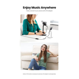 Аудио переходник UGREEN CM129-40964 USB to AUX 3.5mm, Mic & Ear, выход 1 - зеленый порт 3,5 мм для наушников, выход 2 - красный порт 3,5 мм для микрофона, выход 3 - комбинированный разъём для гарнитуры, функция отключения наушников и микрофона и регулято