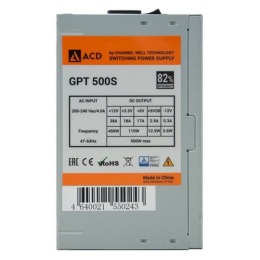 Блок питания ACD GPT500S GPT-500S 500W, 82% max 85% , 120mm FAN, PCIE 6+2PIN*1, OEM {10}
