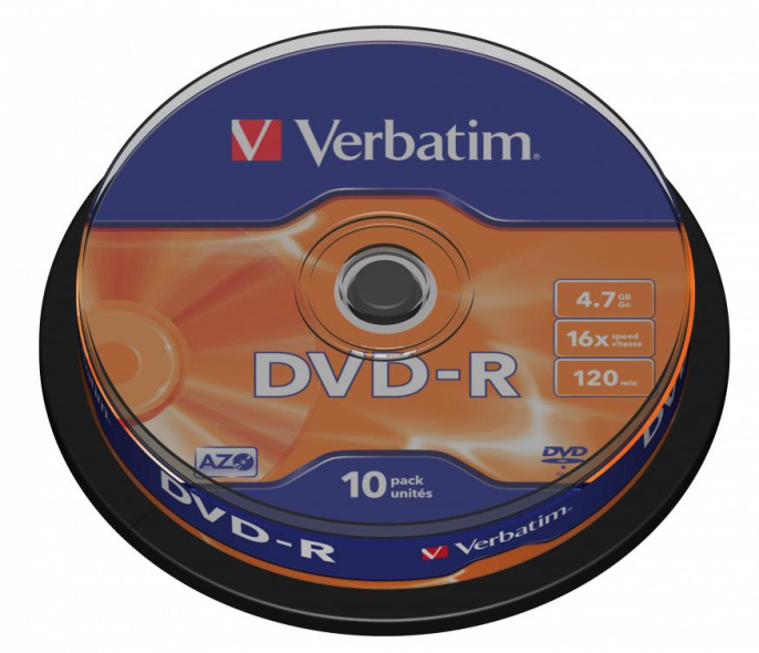 Оптический диск DVD-R Verbatim 4.7ГБ 16x, 10шт., cake box [43523]