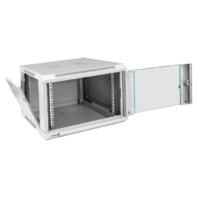 Exegate EX298599RUS Шкаф телекоммуникационный 19" настенный 6U ExeGate EC-WM-6U.450.G.GREY 19”, 6U, 600x450x370mm ШхГхВ , передняя дверь закаленное стекло, съемные боковые панели, пыле- и влагозащит