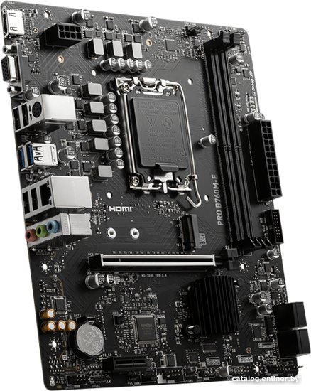 Материнская плата MSI Pro B760M-E mATX, сокет Intel LGA1700, чипсет Intel B760, память 2xDDR5, слоты: 1xPCIe x16 4.0, 1xM.2