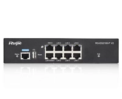 Маршрутизатор Ruijie RG-EG2100-P v2 All-in-one Smart Access Gateway, 8 GE ports (upto 2 WAN & 7 LAN port) upto 7x POE/POE+ (Lifetime free L7 DPI signature update, free IPsec VPN)