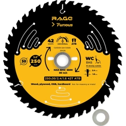 Диск пильный универсальный 250 мм (9 7/8"), z42, посадка 30+25.4/20/16 мм RAGE Furious 594236