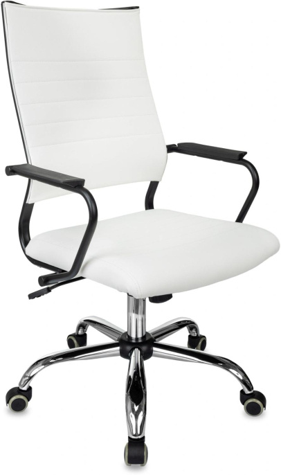 Кресло руководителя Бюрократ CH BALANCE SL, экокожа, до 150кг, топ-ган, фиксированные подлокотники,  белый