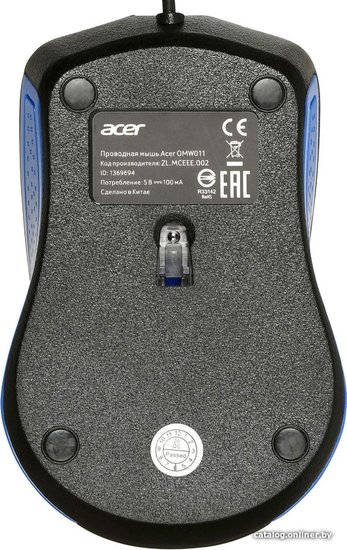 Мышь Acer OMW011 черный/синий оптическая 1200dpi USB 3but ZL.MCEEE.002