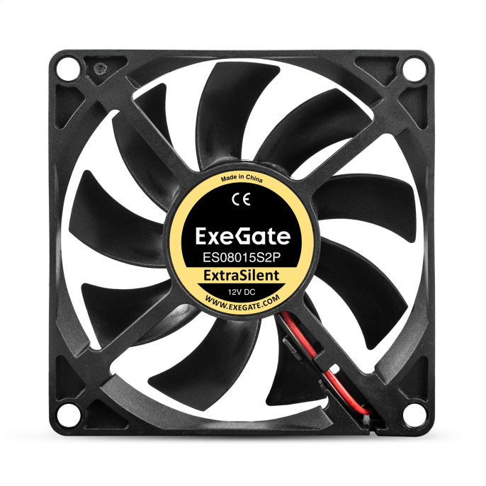 Вентилятор 12В DC ExeGate ExtraSilent ES08015S2P 80x80x15 мм, Sleeve bearing подшипник скольжения , 2pin, 1600RPM, 16dBA EX295233RUS
