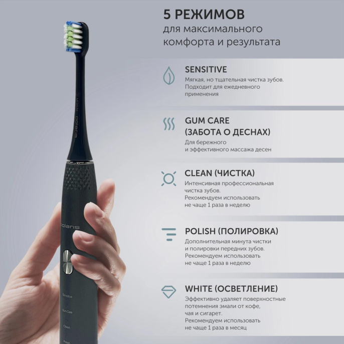 Электрическая зубная щетка Polaris PETB 0701 TC, насадки для щётки: 4 шт, цвет: белый