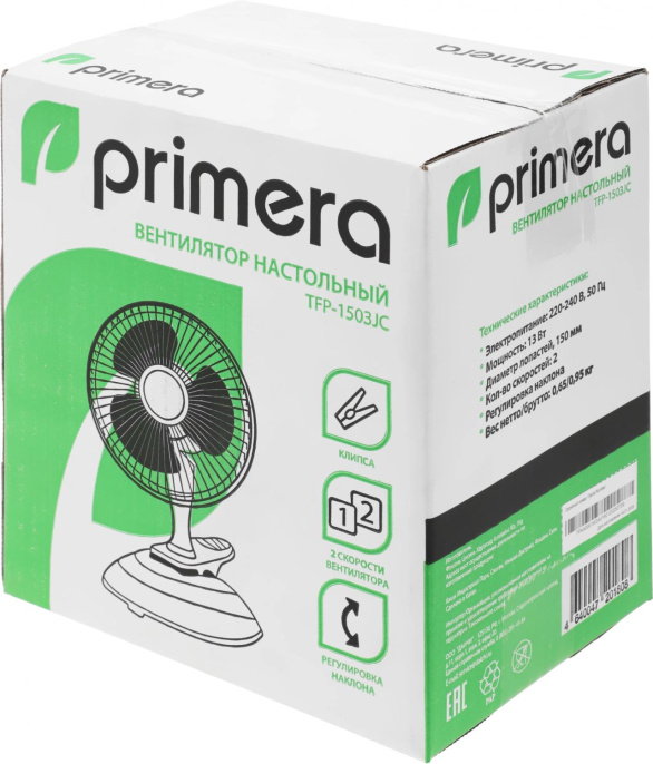 Вентилятор настольный PRIMERA TFP-1503JC,  белый