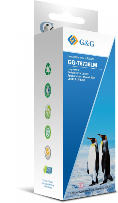 Чернила G&G GG-T6736LM, для Epson, 100мл, светло-пурпурный