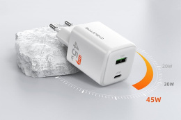 Зарядное устройство CABLETIME GA45W (CT-GAN45-PW) GaN PD3.0 45 Вт A+C, белый