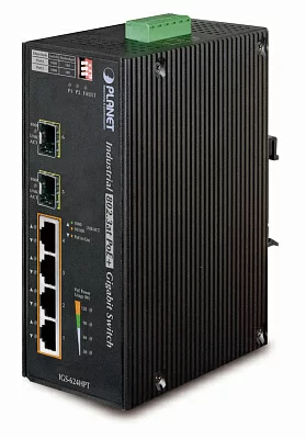 Коммутатор PLANETI GS-624HPT IP30 6-Port Gigabit Switch with 4-Port 802.3AT POE+ plus 2-port 100/1000X SFP (-40 to 75 C)