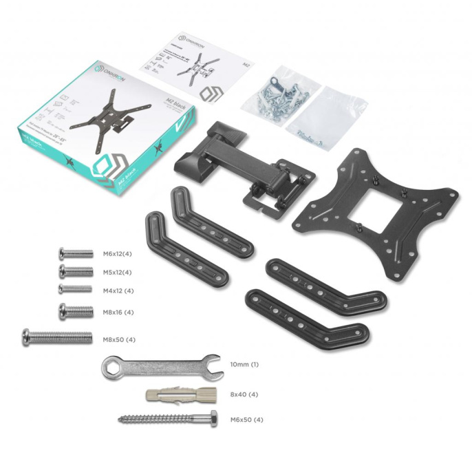 Кронштейн ONKRON/ 26-65" макс. 400*400, 1 колено, наклон -2+12º, поворот 80º макс 35кг, от стены 40-210мм, черный (ONKRON M2 BLACK)